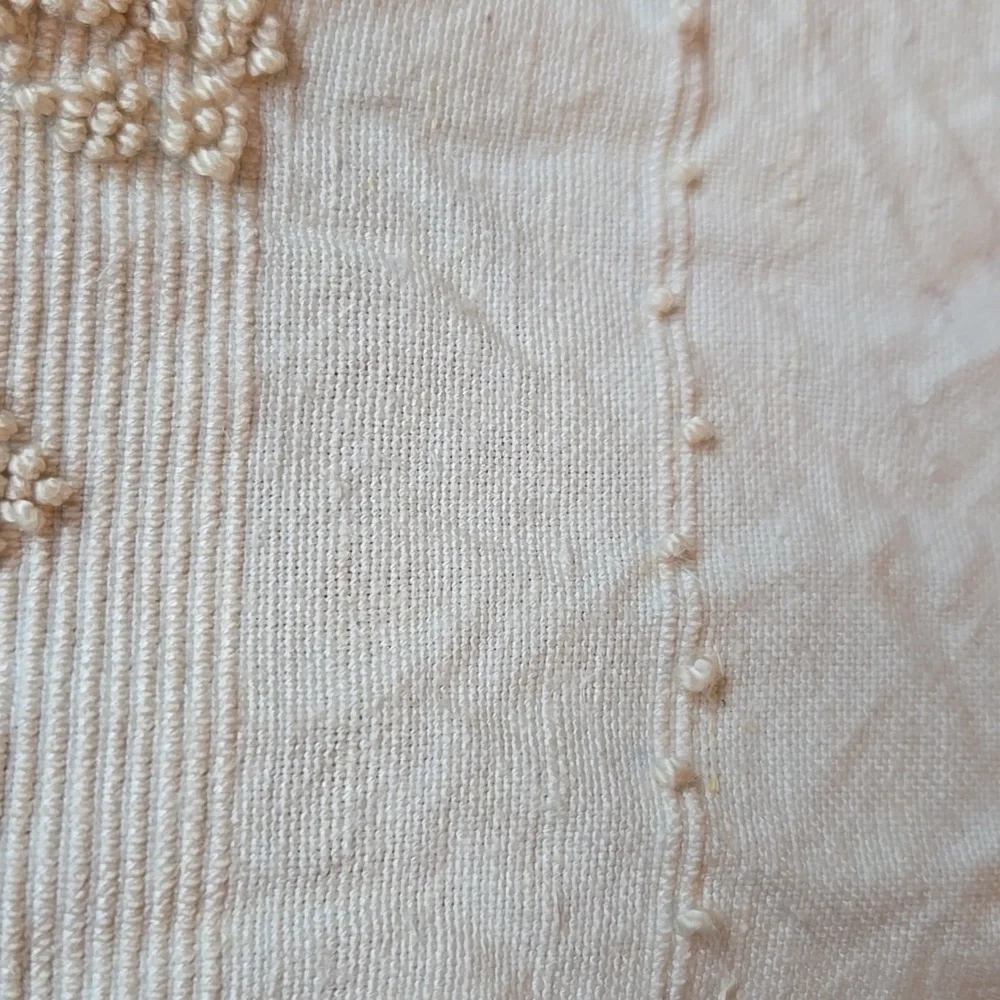 Cream Fringed Embroidered Throw Rug - Picture 5 of 10